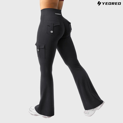 Women's Workout Flare Leggings with Pockets Hidden Scrunch High Waisted Cargo Gym Yoga No Front Seam Leggings Flared Joggers Fitness Outfit Camouflage Sports Pants 75% Nylon 25% Spandex summerwins