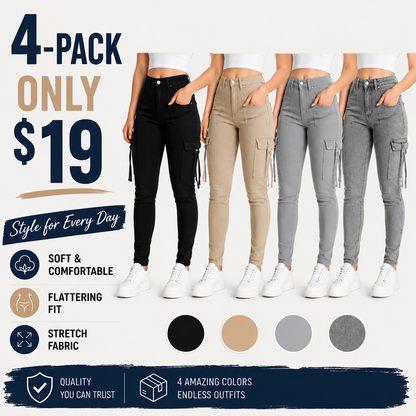 🔥MID YEAR SALE🔥Women's Plain Multi-pocket Denim Elastic Slim Fit Button Cargo Denim Pants