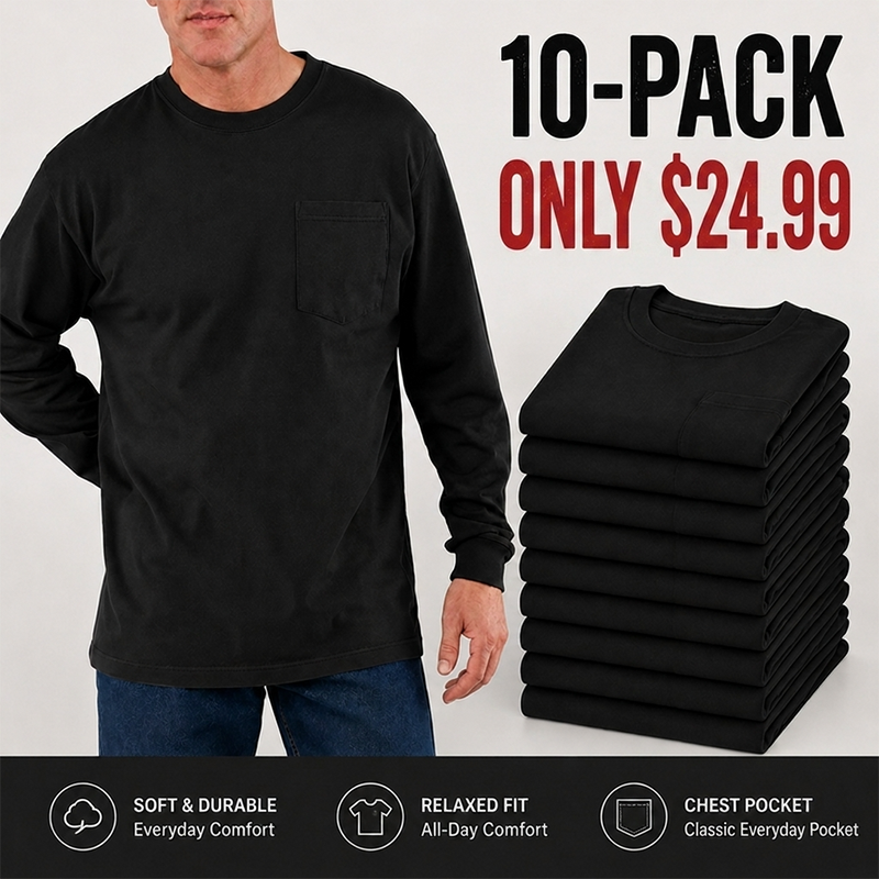 🔥Men's Heavyweight Cotton Pocket T-Shirt – Relaxed Fit Everyday Casual Tee | Big & Tall Available