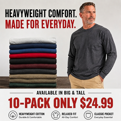 🔥Men's Heavyweight Cotton Pocket T-Shirt – Relaxed Fit Everyday Casual Tee | Big & Tall Available