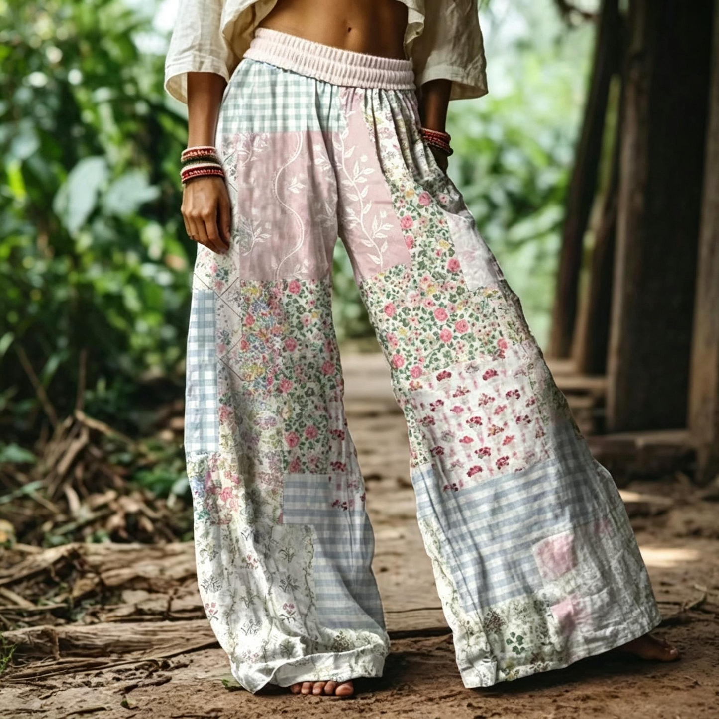 【LAST DAY SALE】Women's Casual Bohemian Style Floral Print Wide Leg Pant