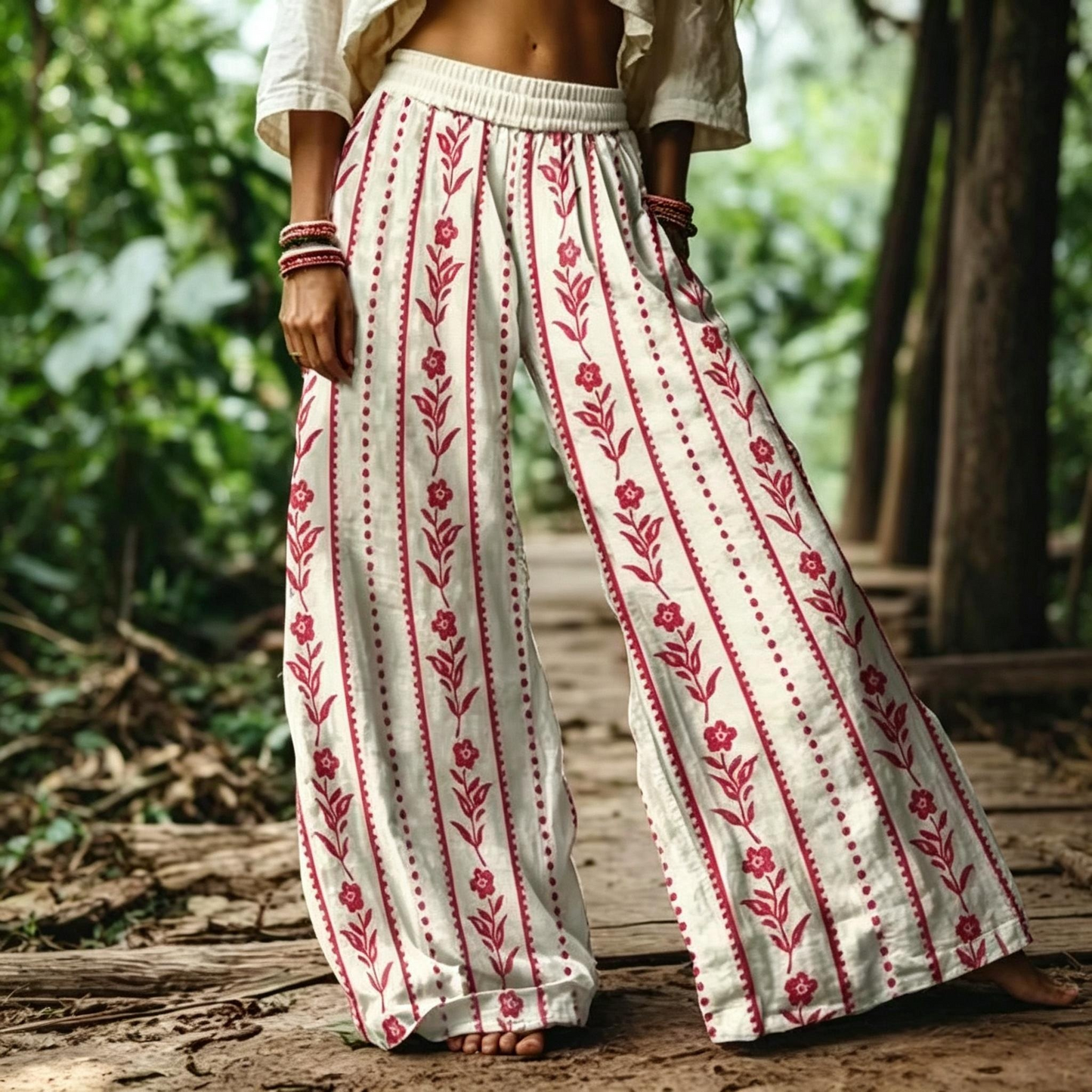 【LAST DAY SALE】Women's Casual Bohemian Style Floral Print Wide Leg Pant