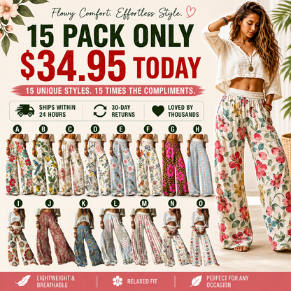 【LAST DAY SALE】Women's Casual Bohemian Style Floral Print Wide Leg Pant