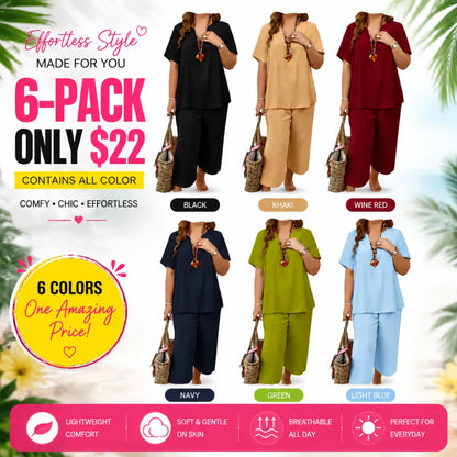 Women's Soft & Comfy 2-Piece Set – Loose Fit Top & Wide Leg Pants for Everyday Wear