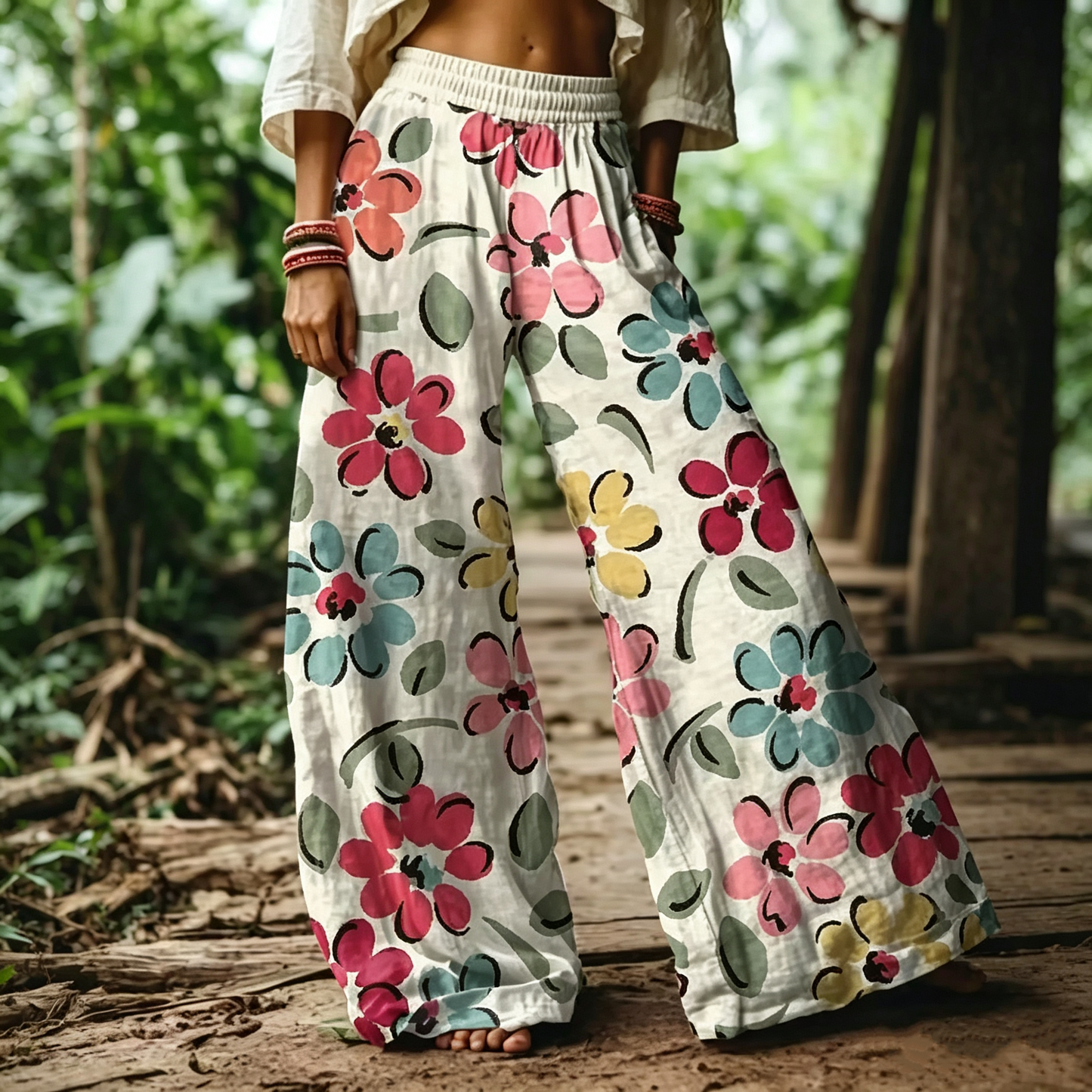 【LAST DAY SALE】Women's Casual Bohemian Style Floral Print Wide Leg Pant
