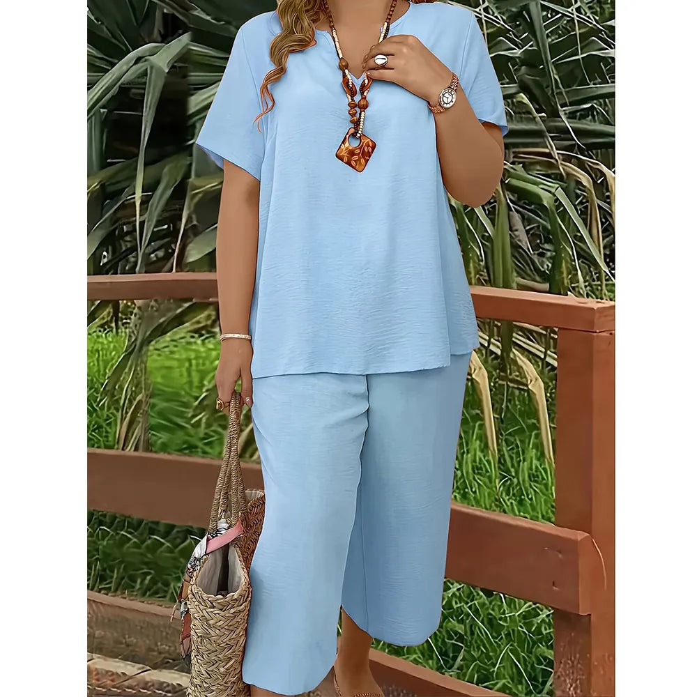 Women's Soft & Comfy 2-Piece Set – Loose Fit Top & Wide Leg Pants for Everyday Wear