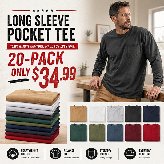🔥Men's Heavyweight Cotton Pocket T-Shirt – Relaxed Fit Everyday Casual Tee | Big & Tall Available