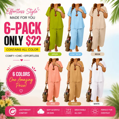 Women's Soft & Comfy 2-Piece Set – Loose Fit Top & Wide Leg Pants for Everyday Wear