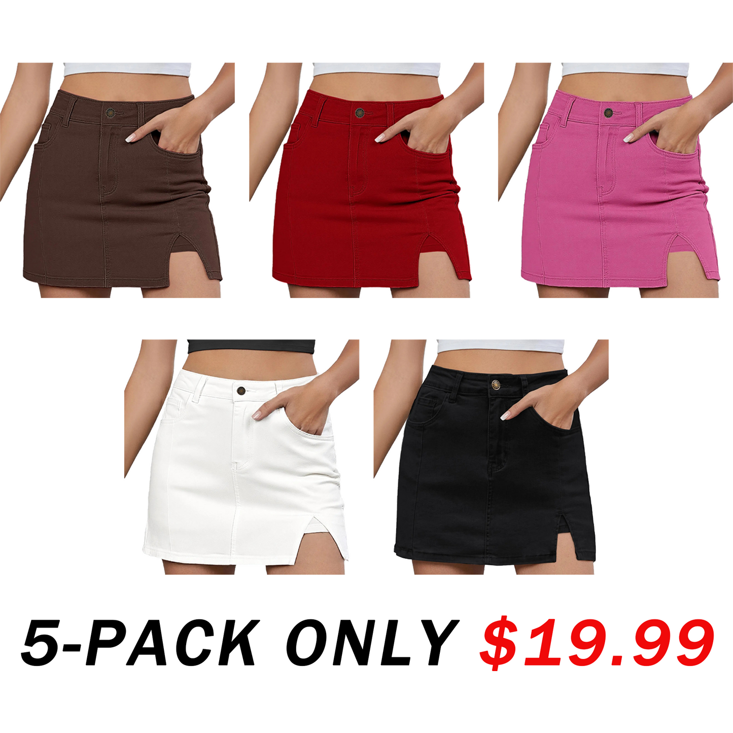 Women's Minimalist High-Waisted Denim Mini Skirt Shorts with Side Slit