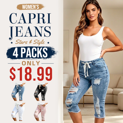 Women's Plus Size Distressed Ripped High-Waisted Capri Jeans