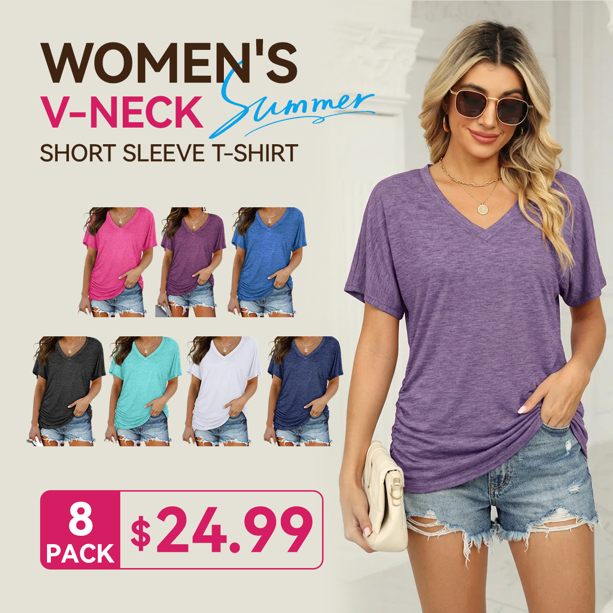 🔥 Women's V-Neck Everyday Tee | Ultra-Soft, Flattering Fit & All-Day Comfort 💖