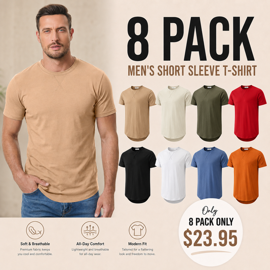 Mens 8 Pack Cotton Hipster Hip Hop Longline Crewneck T-Shirt