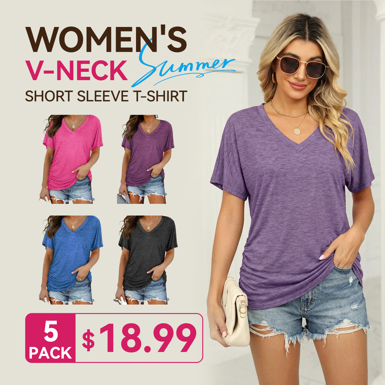 🔥 Women's V-Neck Everyday Tee | Ultra-Soft, Flattering Fit & All-Day Comfort 💖