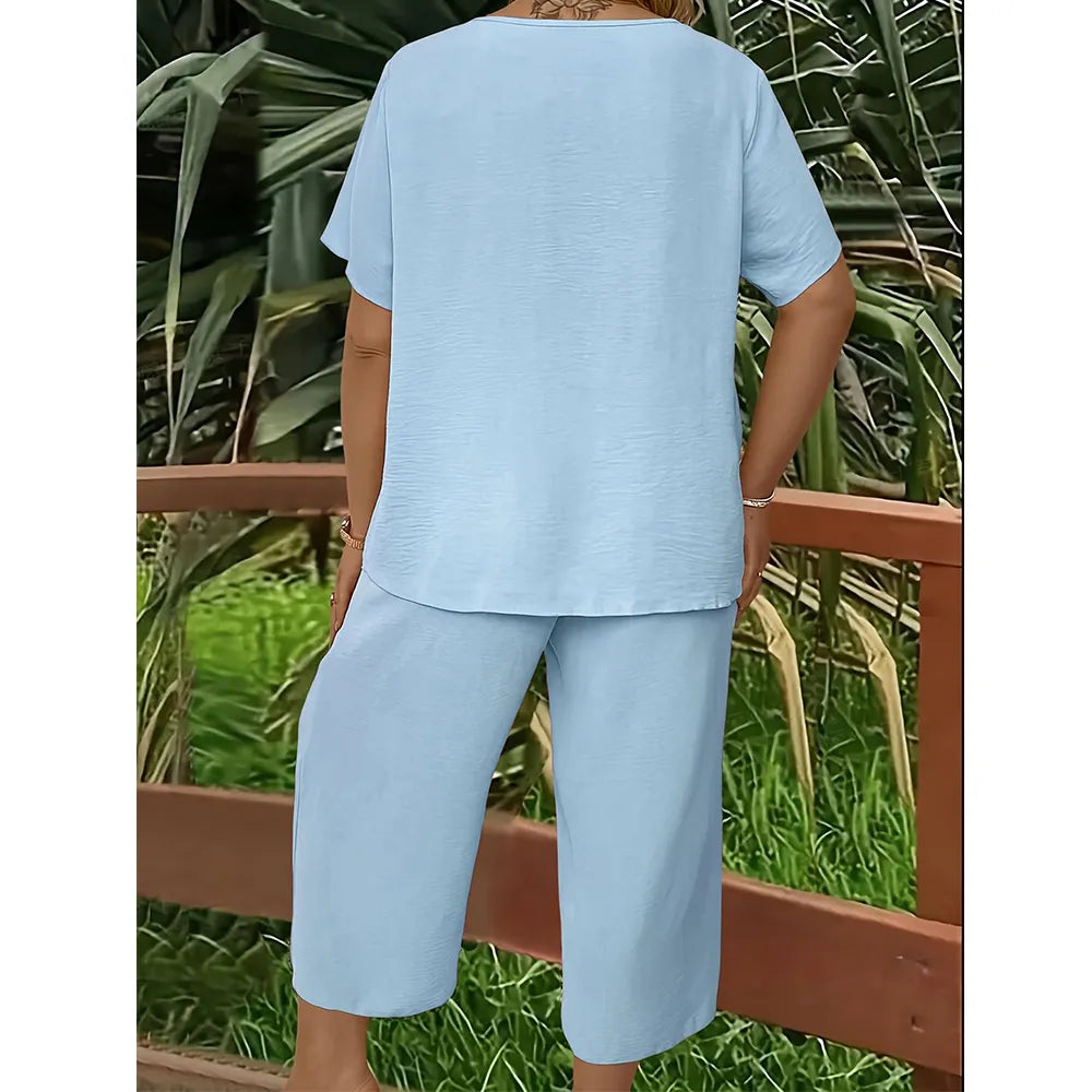 Women's Soft & Comfy 2-Piece Set – Loose Fit Top & Wide Leg Pants for Everyday Wear