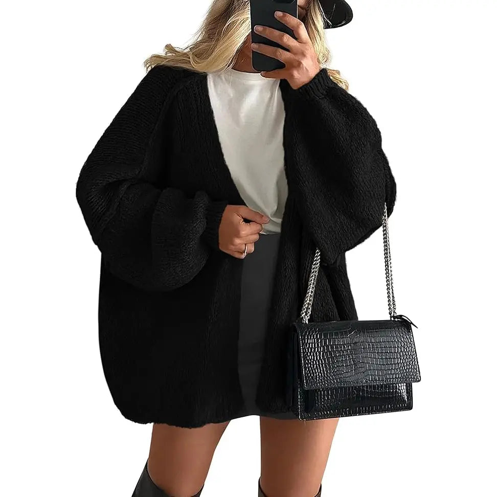 🔥 Limited-Time Sale ✨ Women’s Oversized Cardigan Sweater | Lantern Sleeve Open Front Knit Top | Lightweight Fall Casual Layering Wear 🍂