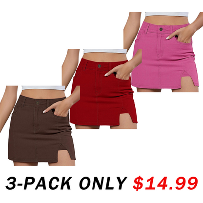 Women's Minimalist High-Waisted Denim Mini Skirt Shorts with Side Slit