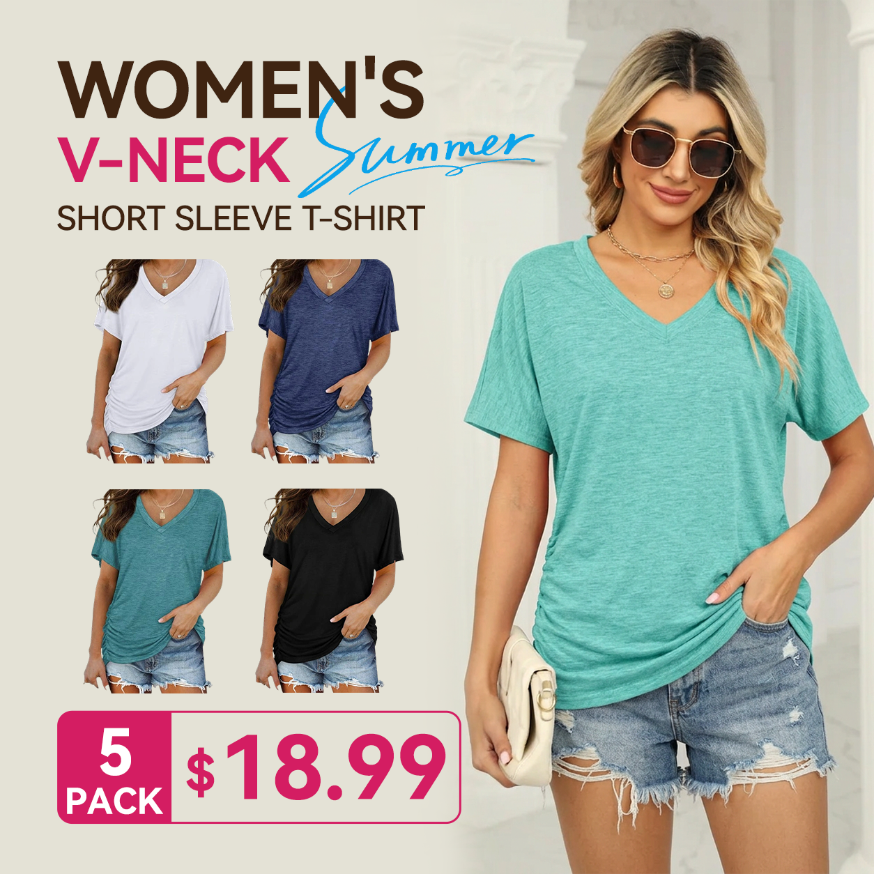 🔥 Women's V-Neck Everyday Tee | Ultra-Soft, Flattering Fit & All-Day Comfort 💖