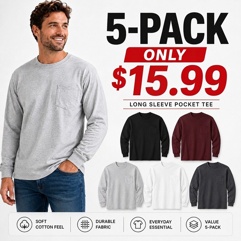 🔥Men's Heavyweight Cotton Pocket T-Shirt – Relaxed Fit Everyday Casual Tee | Big & Tall Available