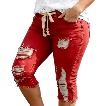Women's Plus Size Distressed Ripped High-Waisted Capri Jeans