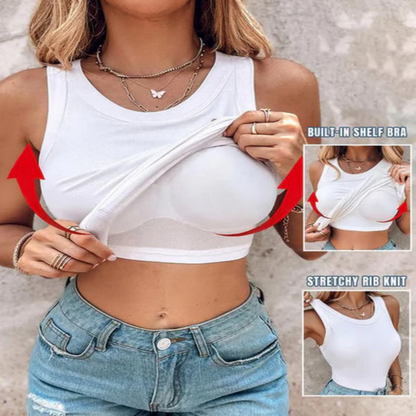 This Week's Special Price🍃Round Neck Ribbed Built-In Bra Tank Top | All-Day Support Casual Comfort Camisole, No Bra Needed💥