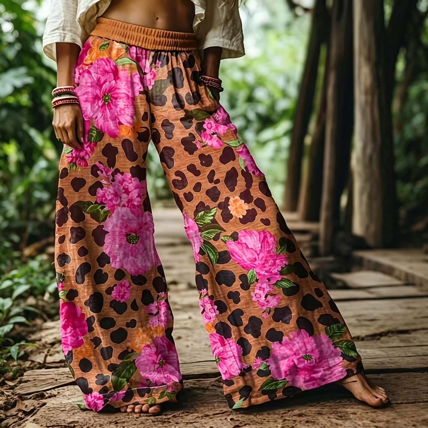 【LAST DAY SALE】Women's Casual Bohemian Style Floral Print Wide Leg Pant