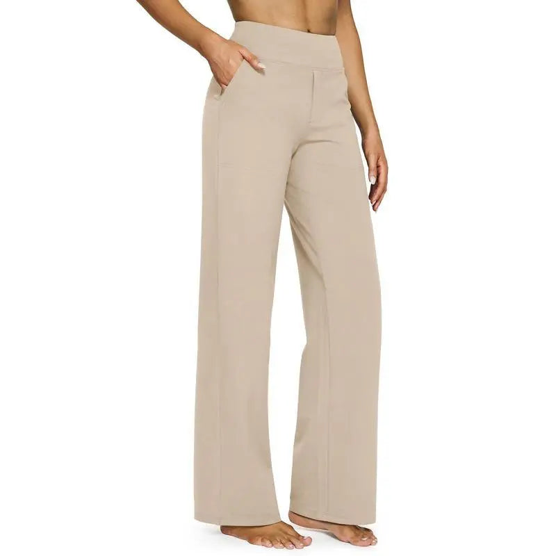 Women’s High-Waist Wide Leg Pants – Business Casual Yoga Dress Pants with Pockets