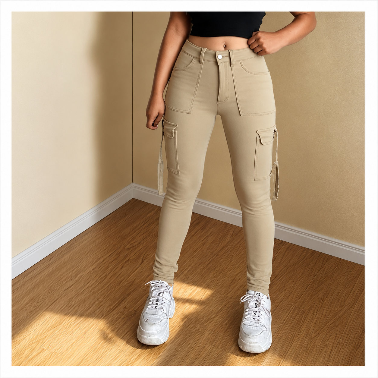 🔥MID YEAR SALE🔥Women's Plain Multi-pocket Denim Elastic Slim Fit Button Cargo Denim Pants
