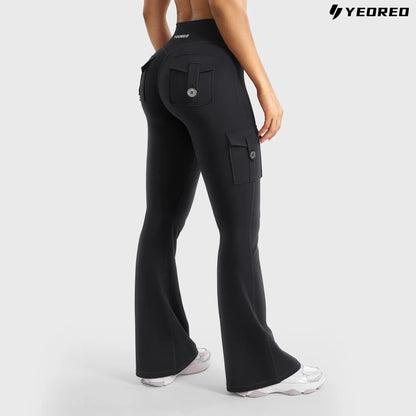 Women's Workout Flare Leggings with Pockets Hidden Scrunch High Waisted Cargo Gym Yoga No Front Seam Leggings Flared Joggers Fitness Outfit Camouflage Sports Pants 75% Nylon 25% Spandex summerwins