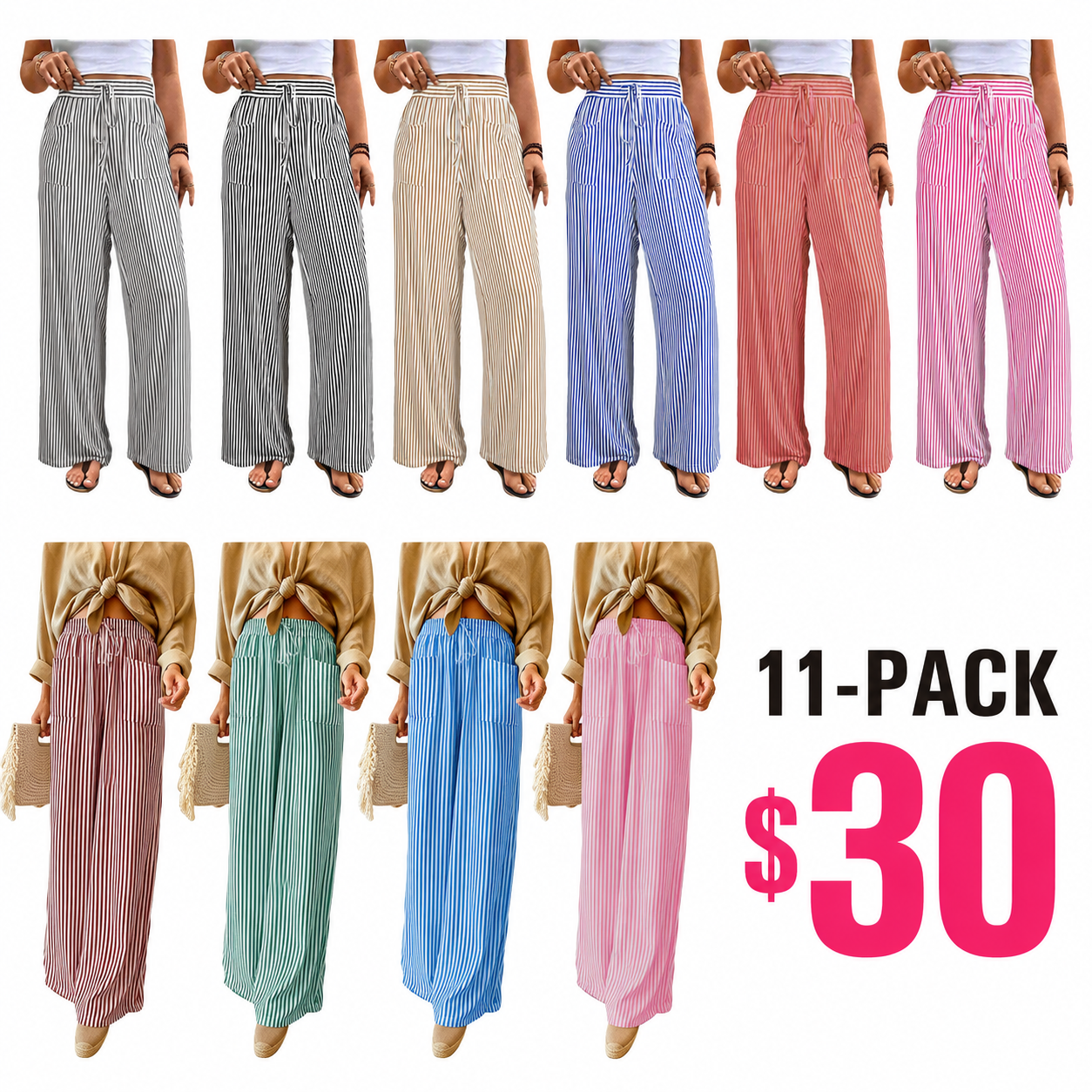 Womens Plus Size Wide Leg Pants with Pockets