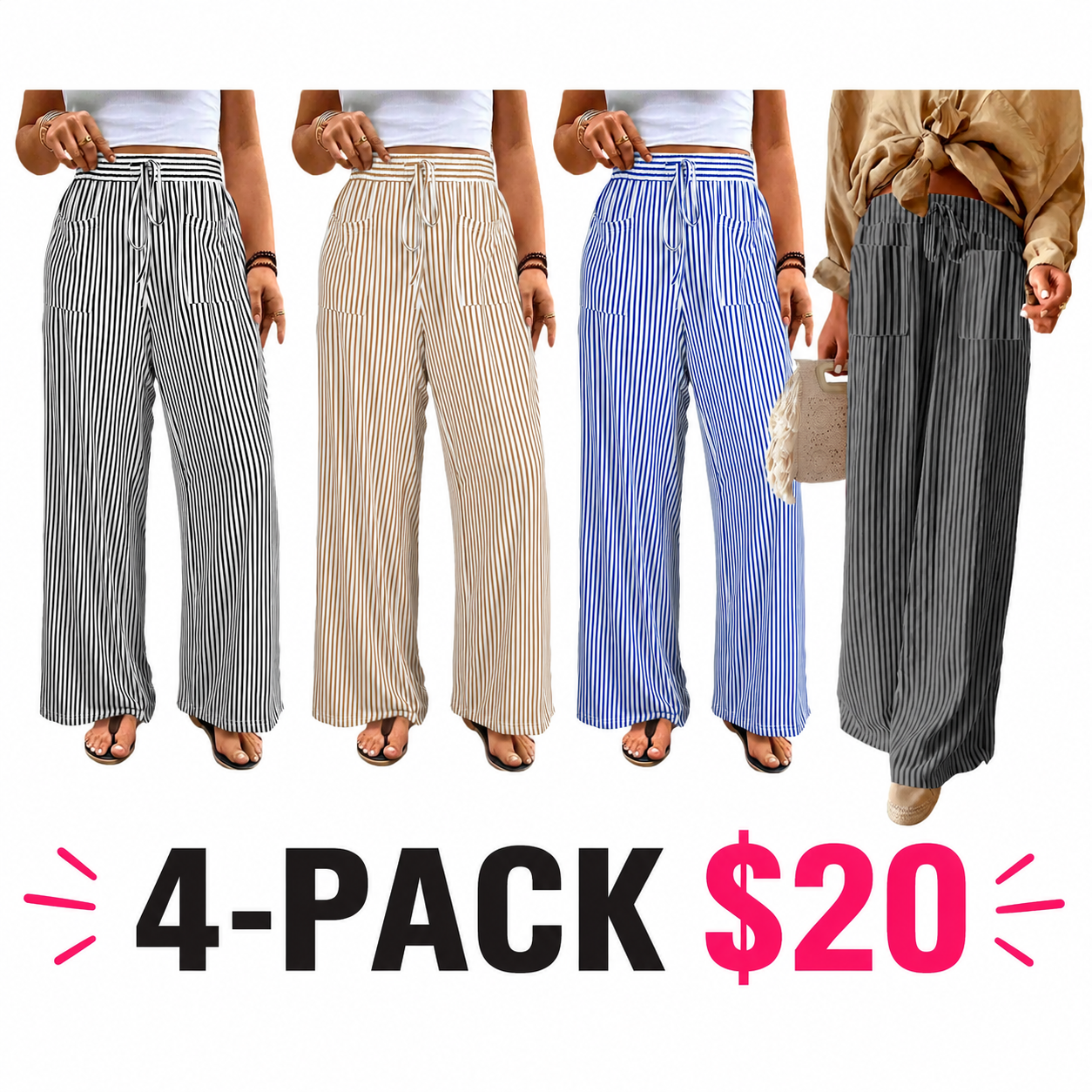 Womens Plus Size Wide Leg Pants with Pockets