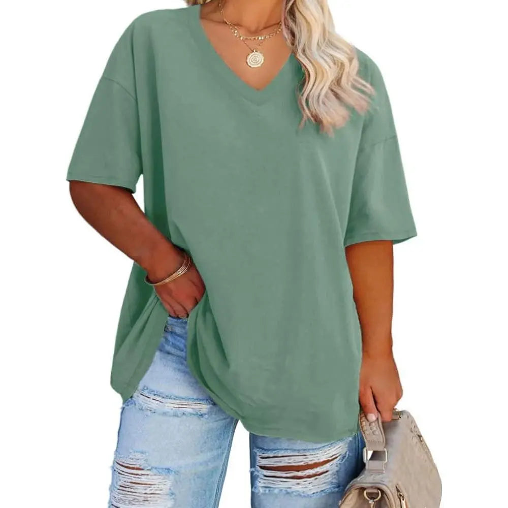 【LAST DAY SALE】Women's V Neck T Shirts Summer Half Sleeve Tee