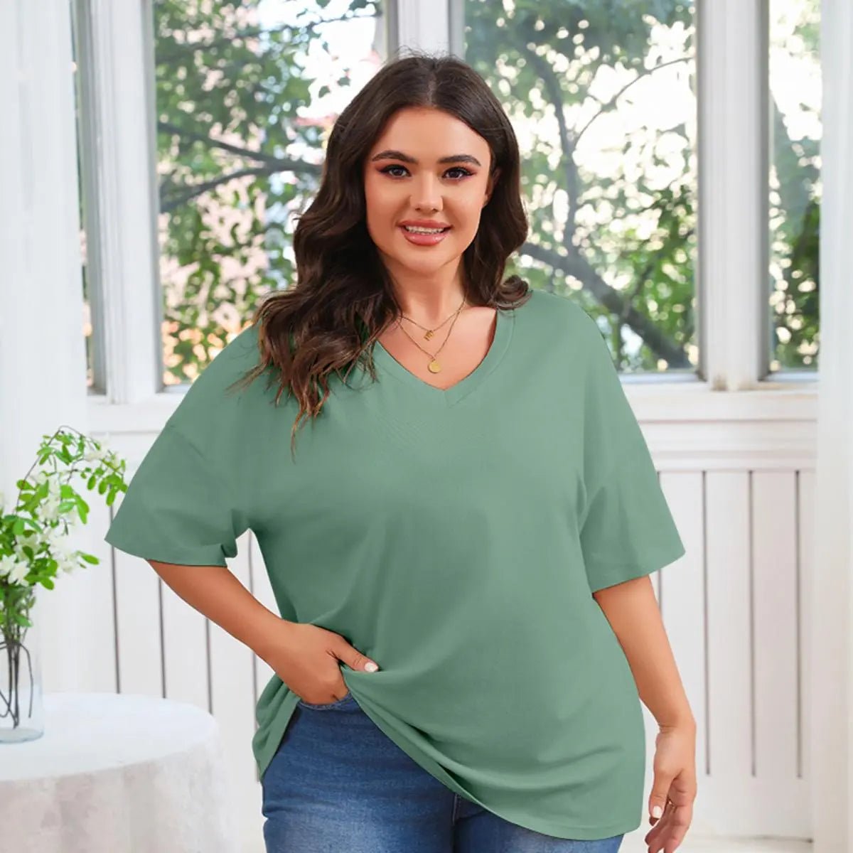 【LAST DAY SALE】Women's V Neck T Shirts Summer Half Sleeve Tee