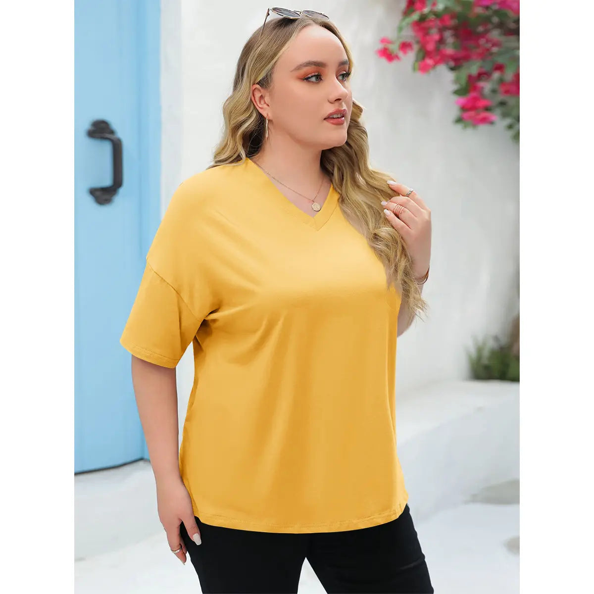 【LAST DAY SALE】Women's V Neck T Shirts Summer Half Sleeve Tee