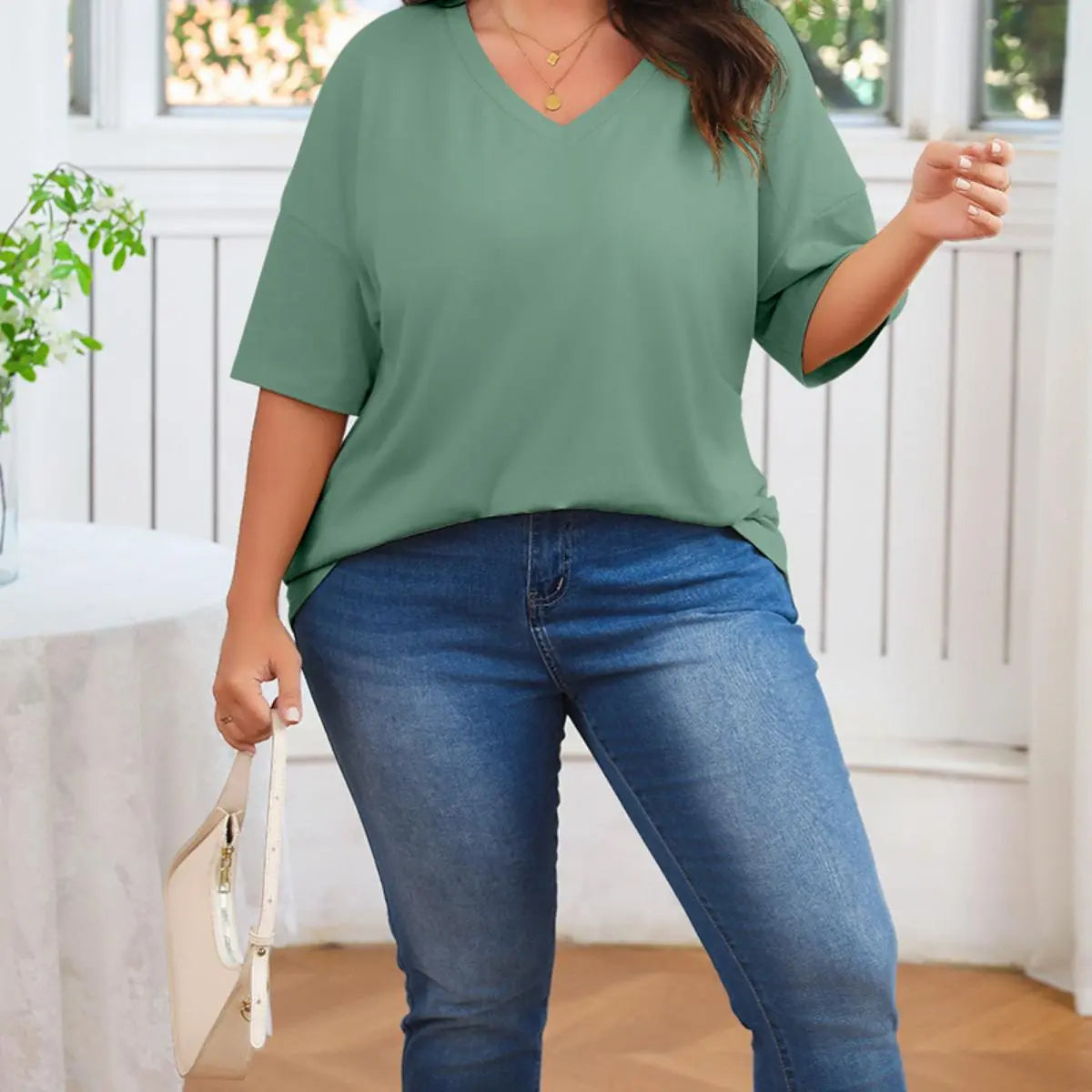 【LAST DAY SALE】Women's V Neck T Shirts Summer Half Sleeve Tee