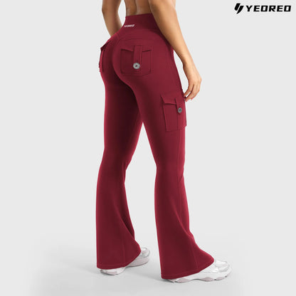 Women's Workout Flare Leggings with Pockets Hidden Scrunch High Waisted Cargo Gym Yoga No Front Seam Leggings Flared Joggers Fitness Outfit Camouflage Sports Pants 75% Nylon 25% Spandex summerwins