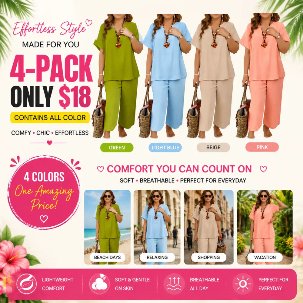Women's Soft & Comfy 2-Piece Set – Loose Fit Top & Wide Leg Pants for Everyday Wear