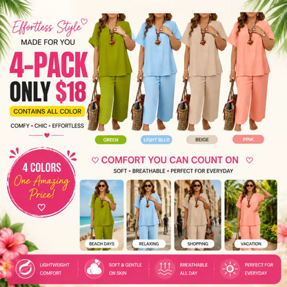Women's Soft & Comfy 2-Piece Set – Loose Fit Top & Wide Leg Pants for Everyday Wear