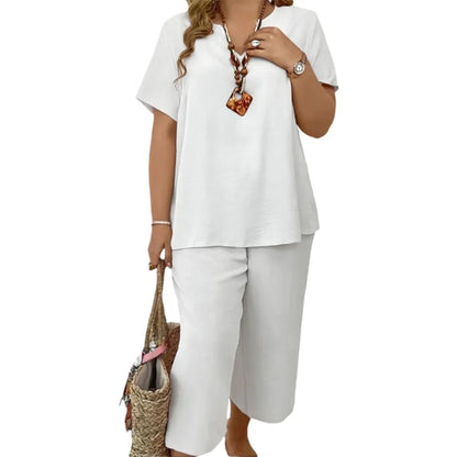 Women's Soft & Comfy 2-Piece Set – Loose Fit Top & Wide Leg Pants for Everyday Wear