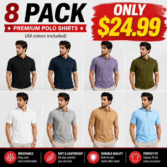 Men’s Polo Shirts Short Sleeve Classic Fit Breathable Casual Golf Shirts