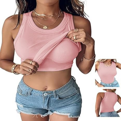 This Week's Special Price🍃Round Neck Ribbed Built-In Bra Tank Top | All-Day Support Casual Comfort Camisole, No Bra Needed💥