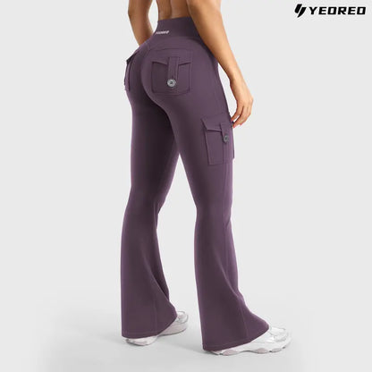 Women's Workout Flare Leggings with Pockets Hidden Scrunch High Waisted Cargo Gym Yoga No Front Seam Leggings Flared Joggers Fitness Outfit Camouflage Sports Pants 75% Nylon 25% Spandex summerwins