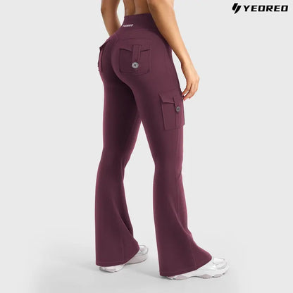 Women's Workout Flare Leggings with Pockets Hidden Scrunch High Waisted Cargo Gym Yoga No Front Seam Leggings Flared Joggers Fitness Outfit Camouflage Sports Pants 75% Nylon 25% Spandex summerwins