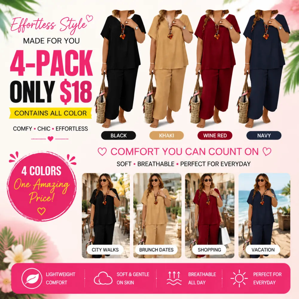 Women's Soft & Comfy 2-Piece Set – Loose Fit Top & Wide Leg Pants for Everyday Wear