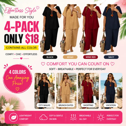 Women's Soft & Comfy 2-Piece Set – Loose Fit Top & Wide Leg Pants for Everyday Wear
