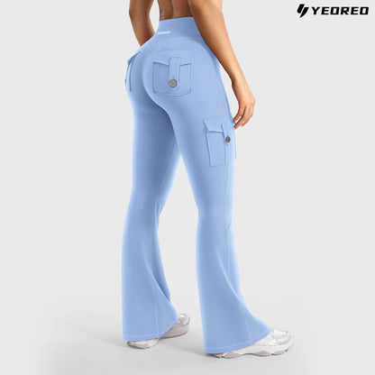 Women's Workout Flare Leggings with Pockets Hidden Scrunch High Waisted Cargo Gym Yoga No Front Seam Leggings Flared Joggers Fitness Outfit Camouflage Sports Pants 75% Nylon 25% Spandex summerwins