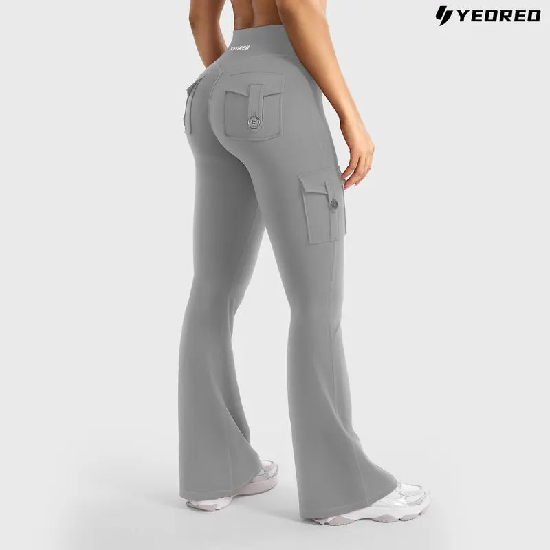 Women's Workout Flare Leggings with Pockets Hidden Scrunch High Waisted Cargo Gym Yoga No Front Seam Leggings Flared Joggers Fitness Outfit Camouflage Sports Pants 75% Nylon 25% Spandex summerwins