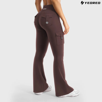 Women's Workout Flare Leggings with Pockets Hidden Scrunch High Waisted Cargo Gym Yoga No Front Seam Leggings Flared Joggers Fitness Outfit Camouflage Sports Pants 75% Nylon 25% Spandex summerwins