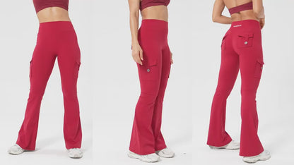 Women's Workout Flare Leggings with Pockets Hidden Scrunch High Waisted Cargo Gym Yoga No Front Seam Leggings Flared Joggers Fitness Outfit Camouflage Sports Pants 75% Nylon 25% Spandex summerwins